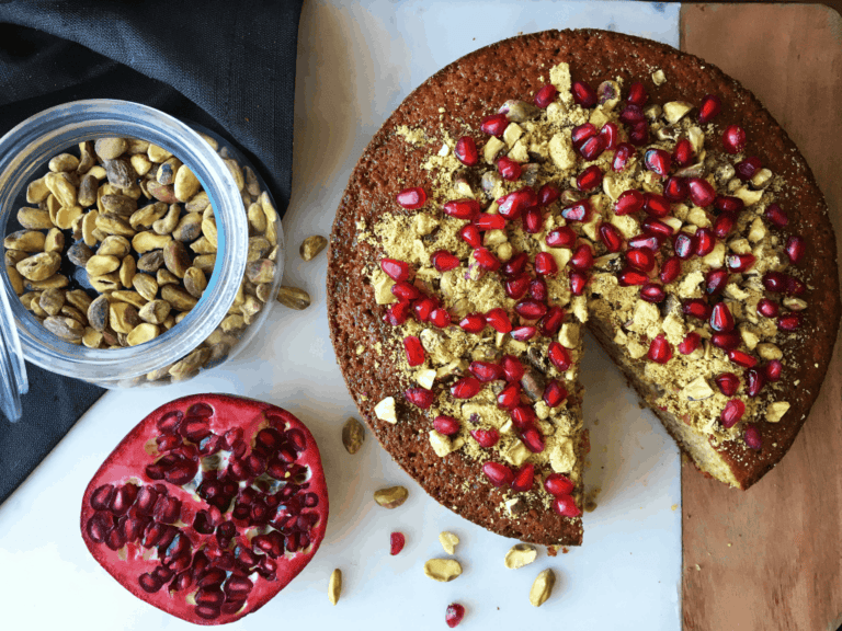 Pistachio Orange and Pomegranate Cake