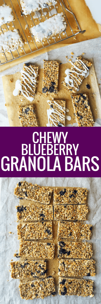 Secretly Healthy Chewy No Bake Blueberry Granola Bars with Greek Yogurt Glaze