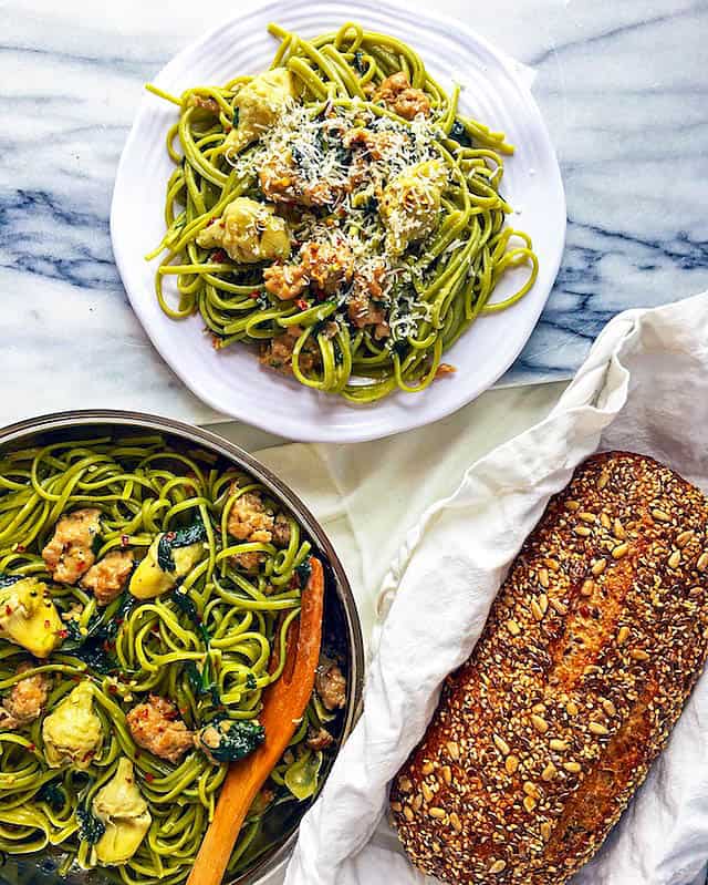 Creamy Spinach Artichoke Linguine