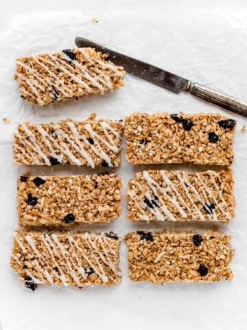 The Best Blueberry Granola Bars with Greek Yogurt Drizzle