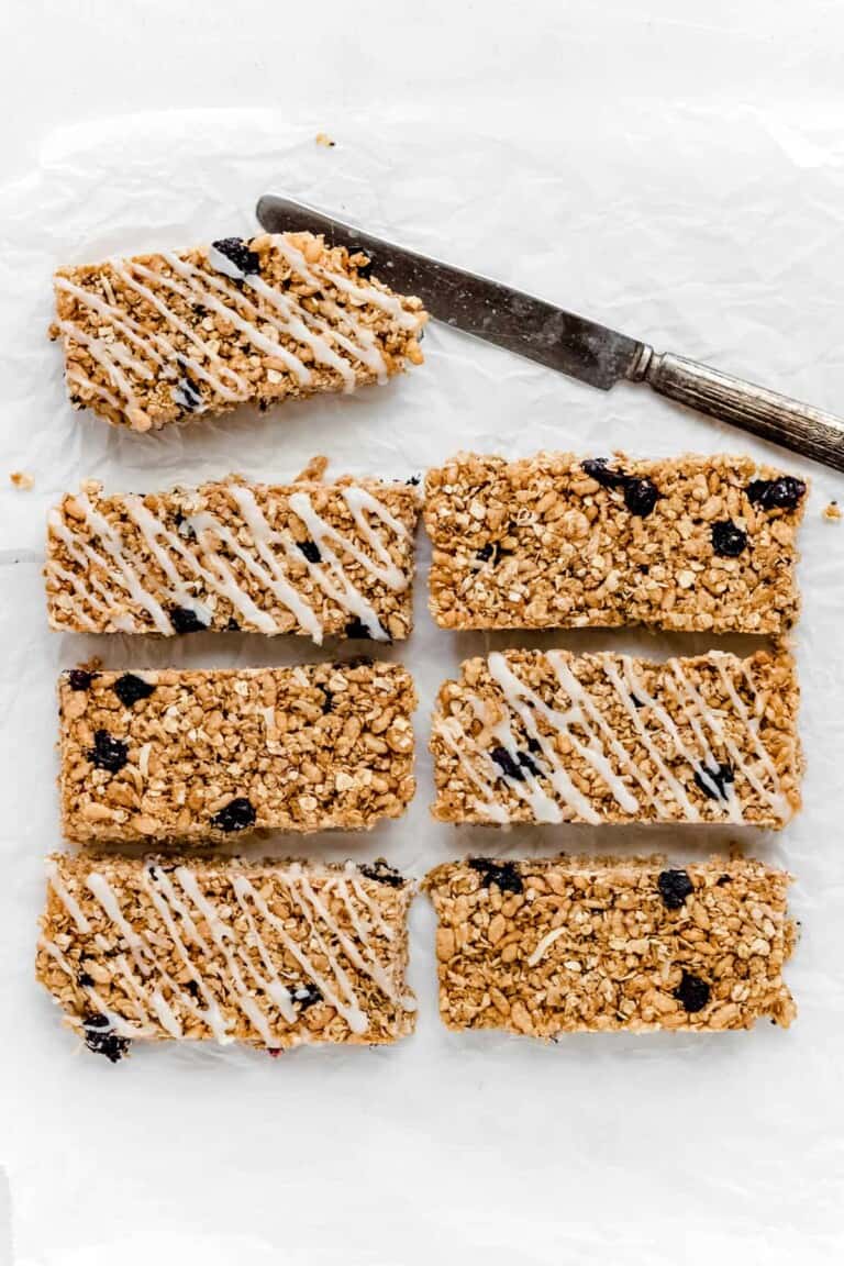 The Best Blueberry Granola Bars with Greek Yogurt Drizzle