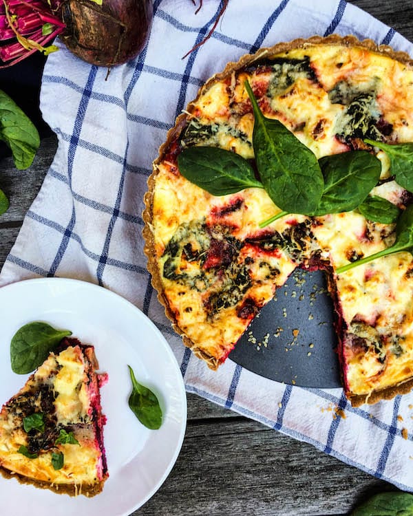 Roasted Beet, Spinach, and Goat Cheese Quiche