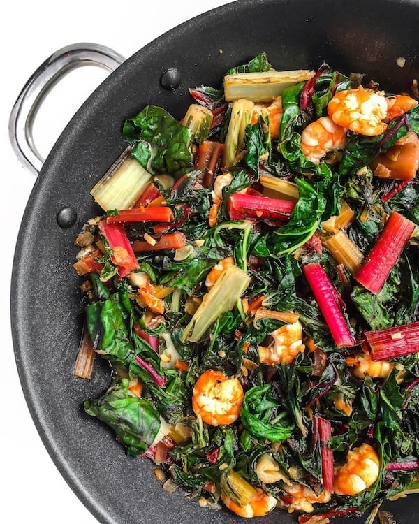 Healthy One-Skillet Shrimp with Rainbow Chard