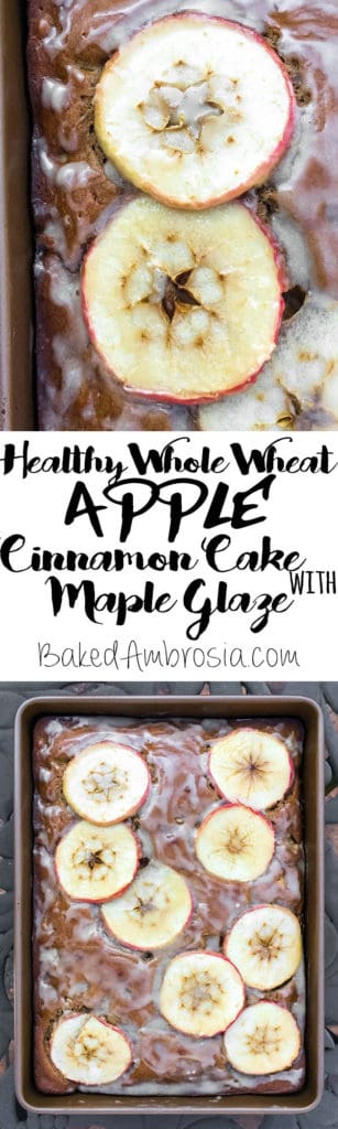 Healthy Whole Wheat Cinnamon Apple Cake with Maple Glaze