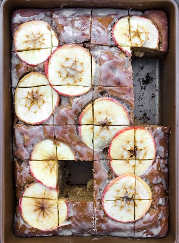 Healthy Whole Wheat Cinnamon Apple Cake with Maple Glaze