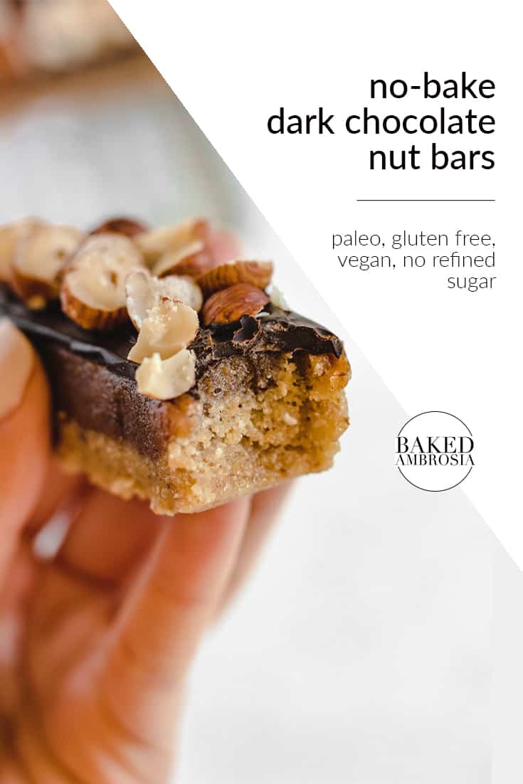 No Bake Dark Chocolate Nut Bars (Vegan, Gluten Free, Paleo, No Refined Sugar)