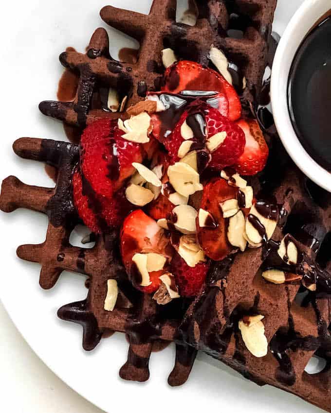 Gluten Free Chocolate Buckwheat Waffles with Chocolate Maple Syrup - made with healthy wholesome ingredients. Delicious and the perfect start to any day. (gluten free, grain free, dairy free) 