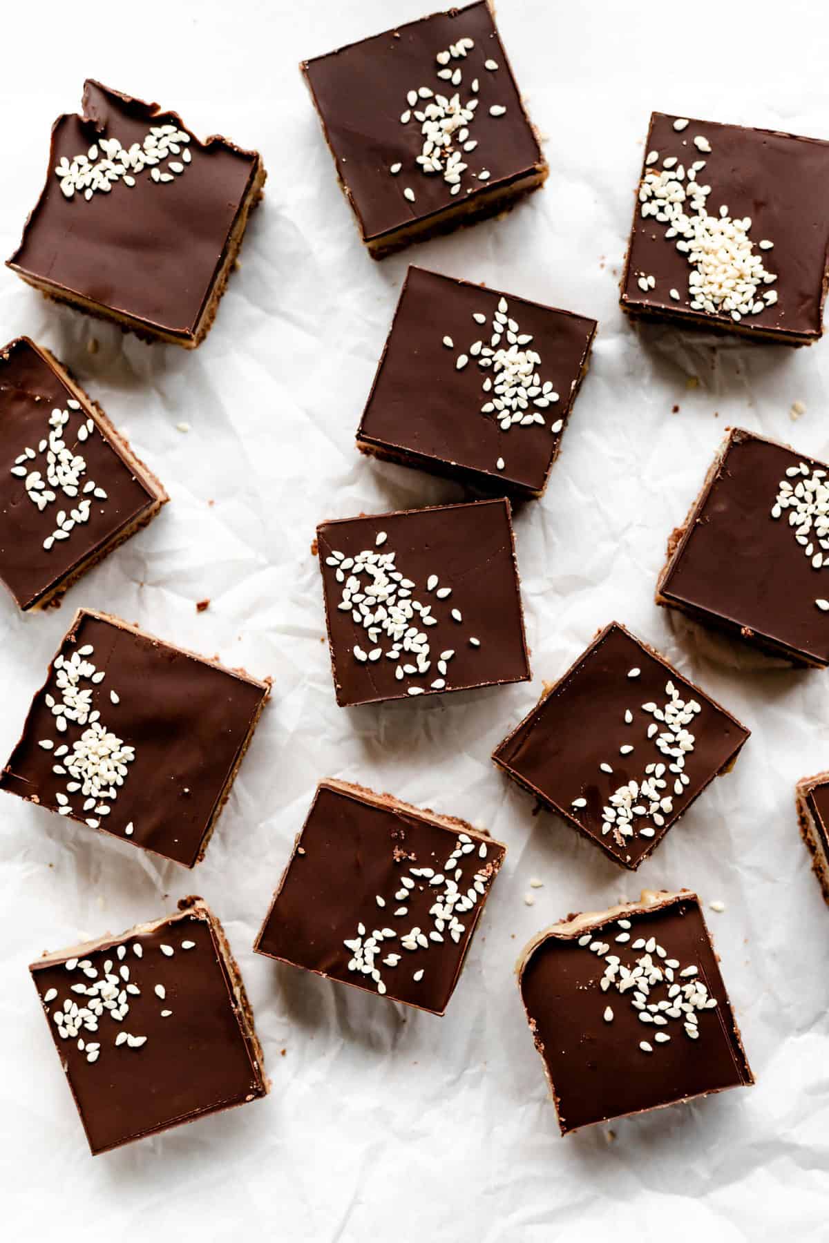 tahini bars on parchment paper