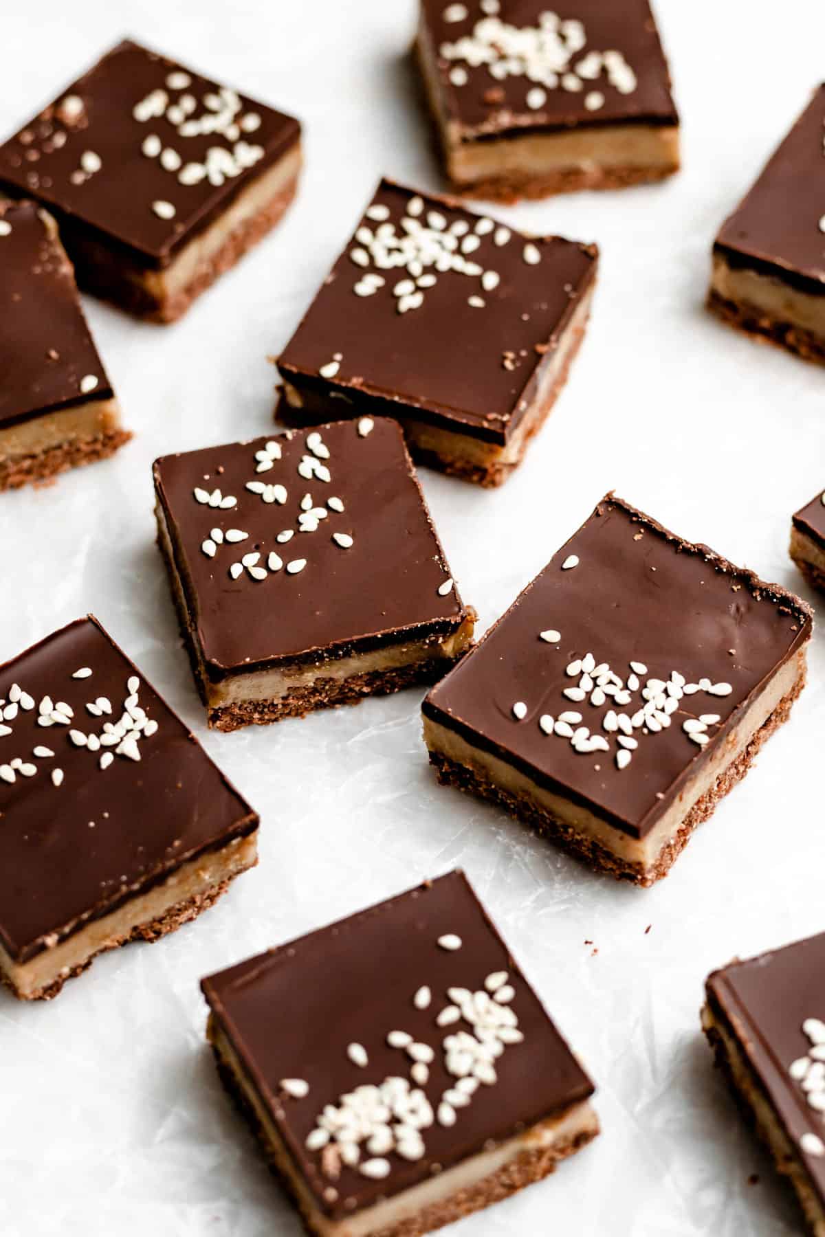 tahini bars on parchment paper