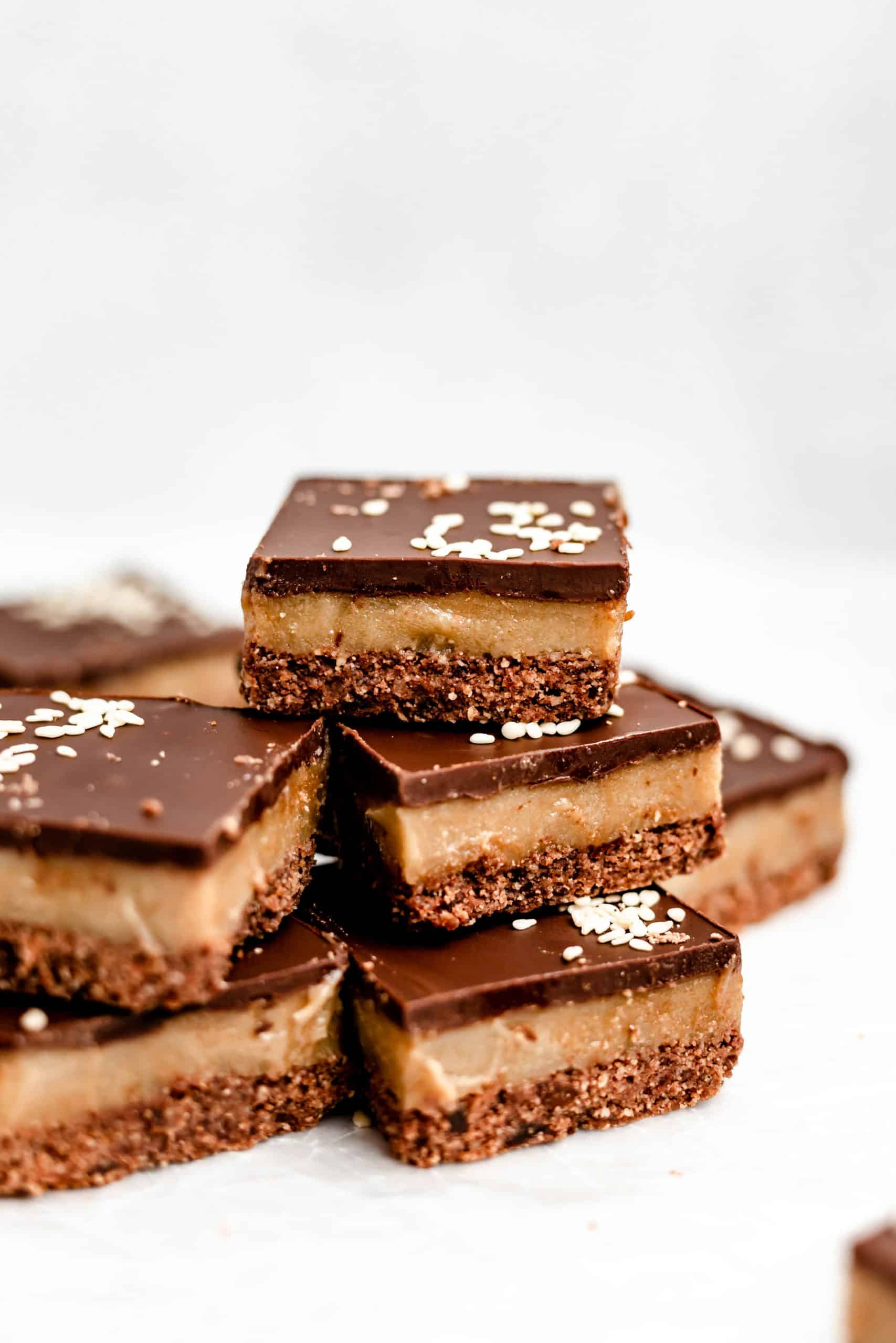 stacked chocolate tahini bars 