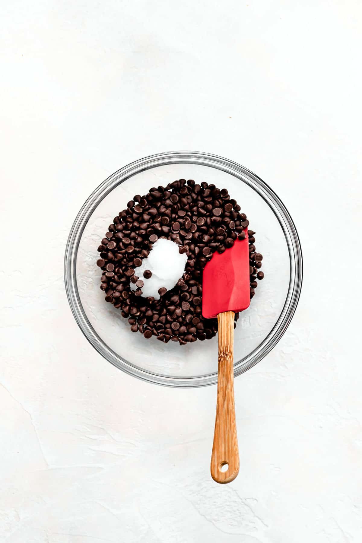 chocolate chips and coconut oil in bowl