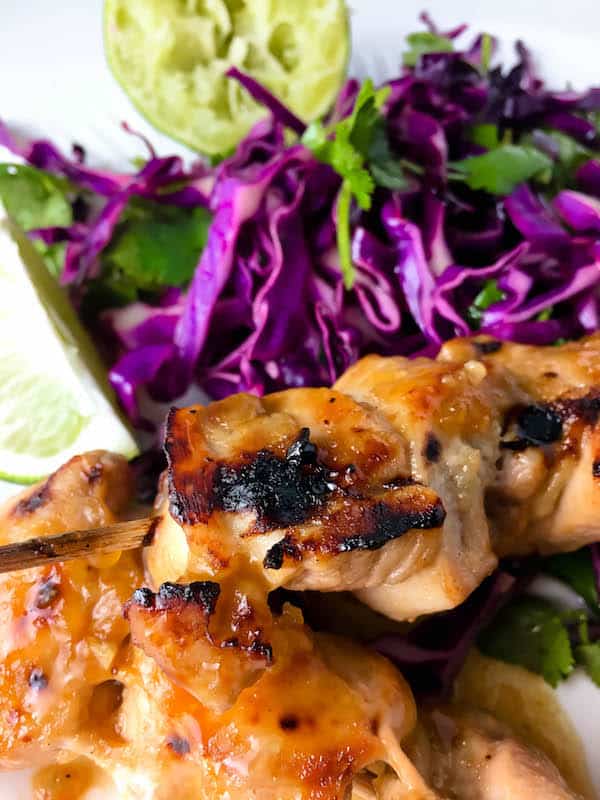 Grilled Pineapple Chicken Skewers with Cilantro Lime Slaw