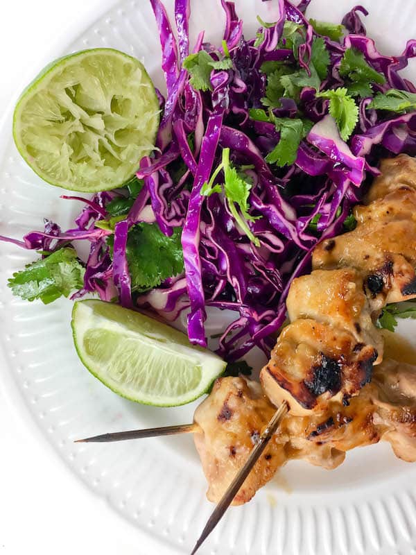 Grilled Pineapple Chicken Skewers with Cilantro Lime Slaw