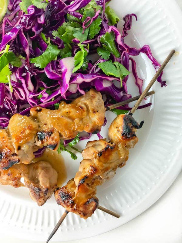 Grilled Pineapple Chicken Skewers with Cilantro Lime Slaw