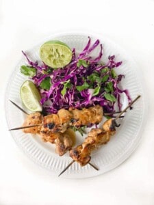 Grilled Pineapple Chicken Skewers with Cilantro Lime Slaw