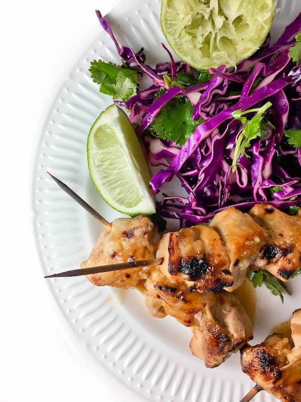 Grilled Pineapple Chicken Skewers with Cilantro Lime Slaw