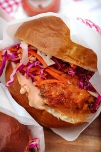 Healthier Oven Fried Buffalo Chicken Sandwich