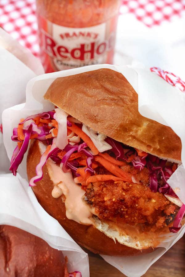 Healthier Oven Fried Buffalo Chicken Sandwich