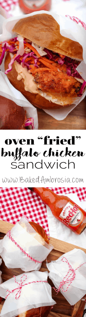 Healthier Oven Fried Buffalo Chicken Sandwich