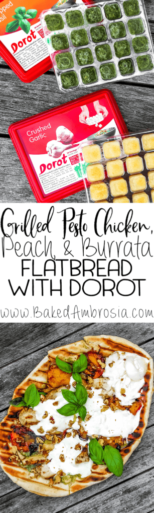 Grilled Pesto Chicken, Peach, and Burrata Flatbread with Dorot