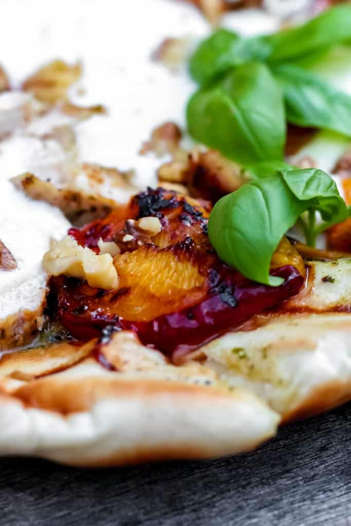 Grilled Pesto Chicken Peach Burrata Walnut Flatbread Dorot