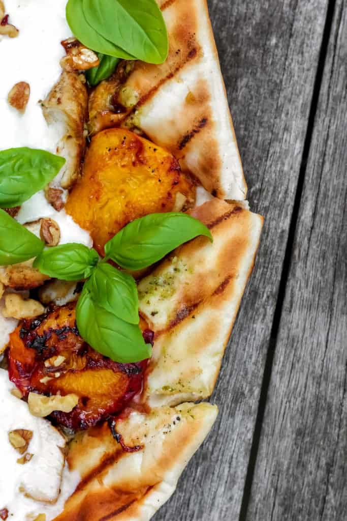 Grilled Pesto Chicken Peach Burrata Walnut Flatbread Dorot