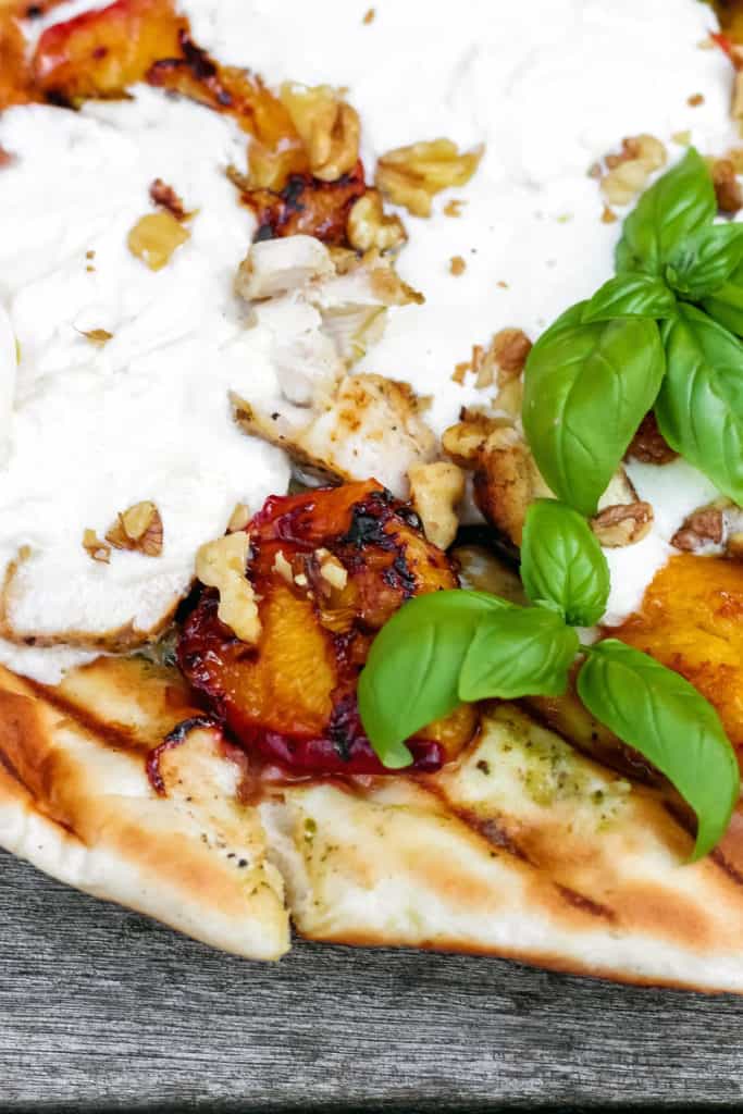 Grilled Pesto Chicken Peach Burrata Walnut Flatbread Dorot