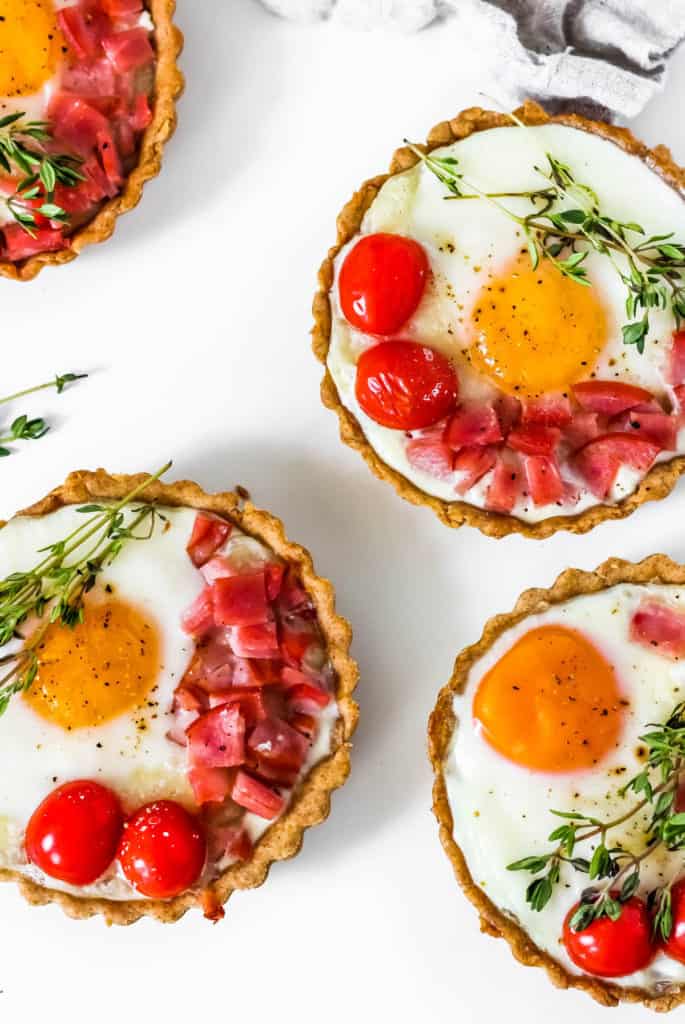 Savory Brunch Breakfast Spelt Tarts with Eggs and Goat Cheese