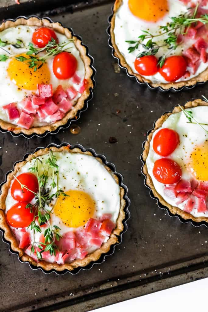 Savory Brunch Breakfast Spelt Tarts with Eggs and Goat Cheese