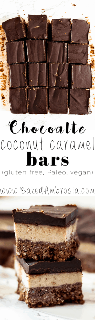 Chocolate Coconut Caramel Bars (Gluten Free, Paleo, Vegan)