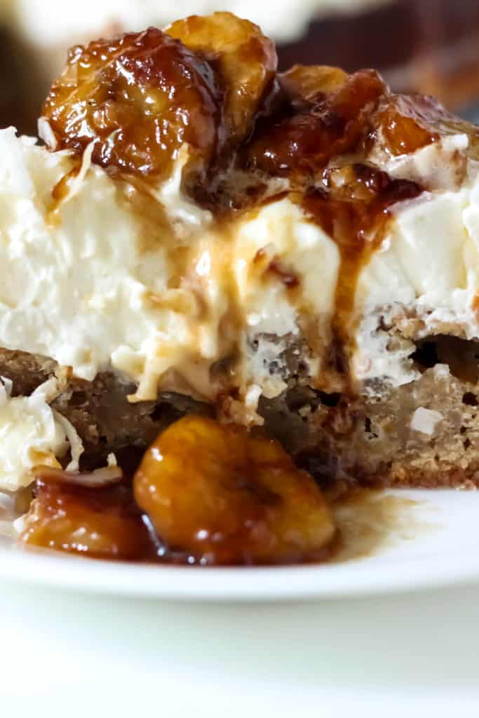 Banana Coconut Tres Leches Cake with Caramelized Bananas