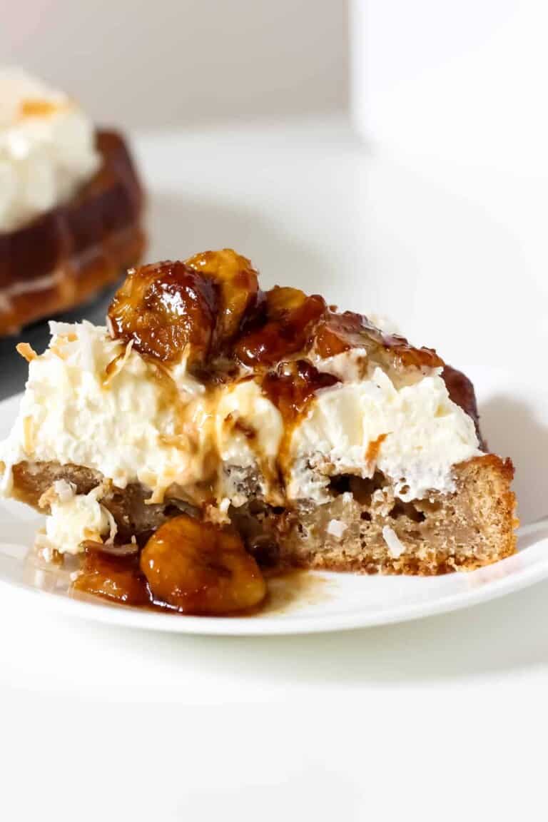Banana Coconut Tres Leches Cake with Caramelized Bananas