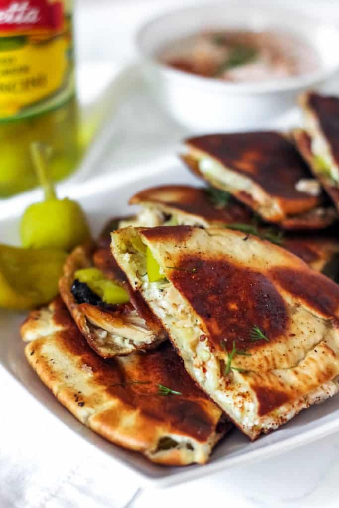 Greek Quesadillas with Spicy Yogurt Sauce 