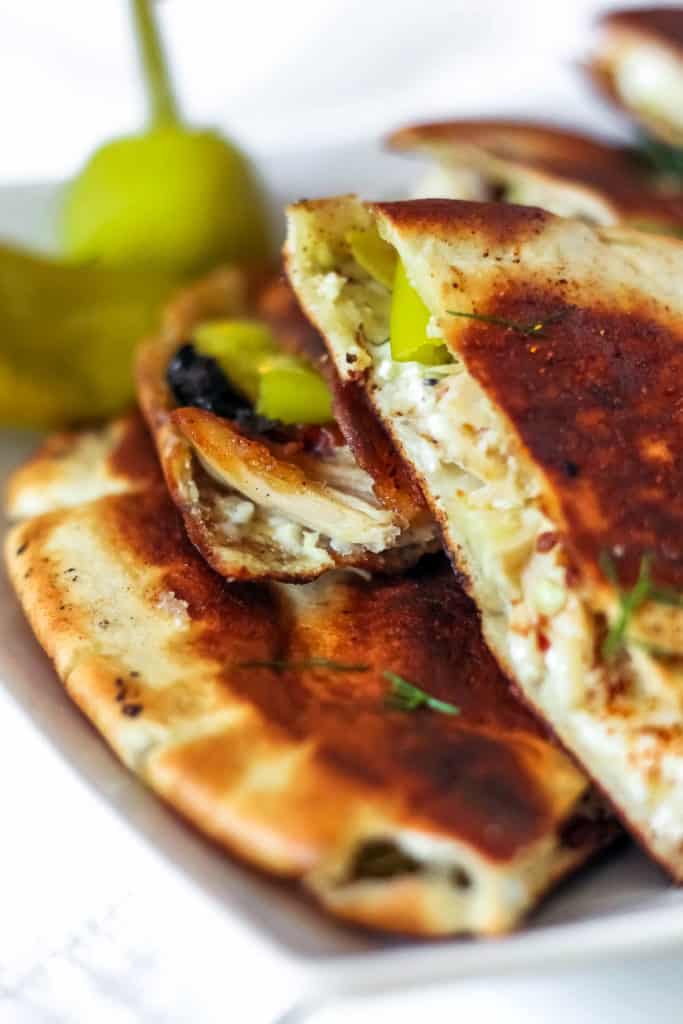 Greek Quesadillas with Spicy Yogurt Sauce 