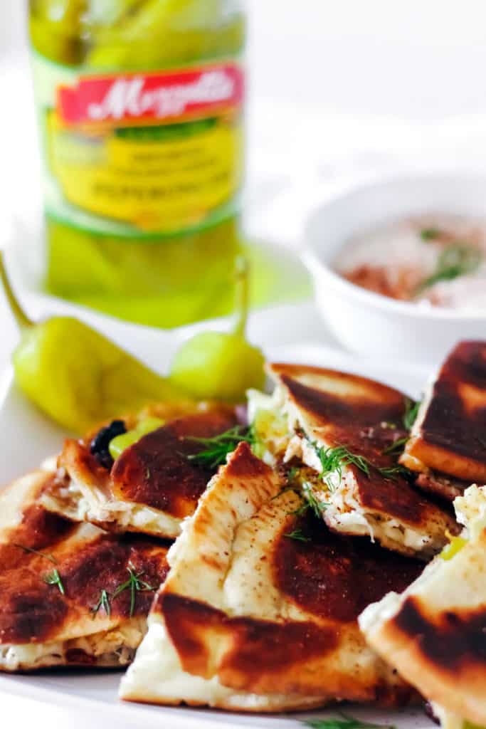 Greek Quesadillas with Spicy Yogurt Sauce 