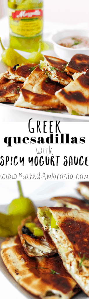 Greek Quesadillas with Spicy Yogurt Sauce