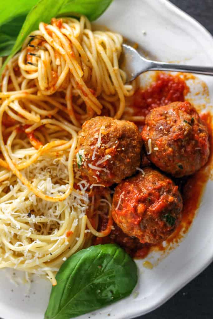 {Easy and Healthier} Spaghetti and Baked Meatballs