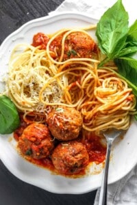 {Easy and Healthier} Spaghetti and Baked Meatballs