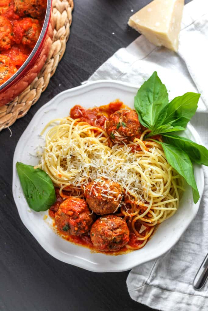 {Easy and Healthier} Spaghetti and Baked Meatballs