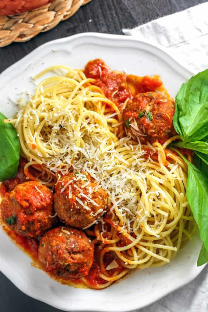 {Easy and Healthier} Spaghetti and Baked Meatballs