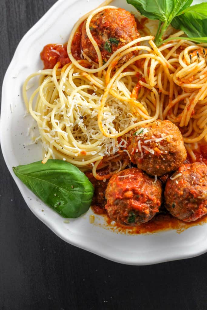 {Easy and Healthier} Spaghetti and Baked Meatballs