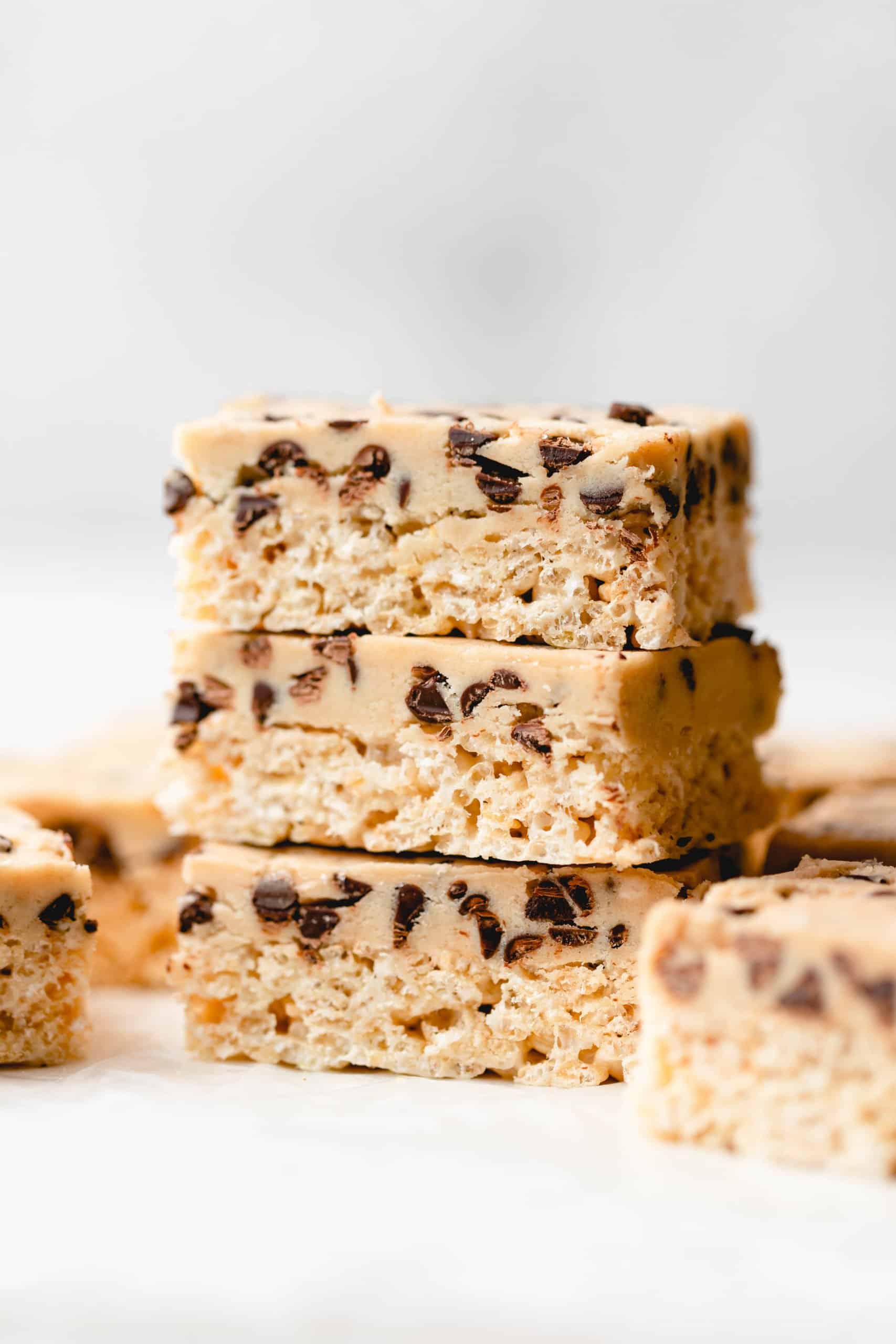 stack of cookie dough rice krispie treats