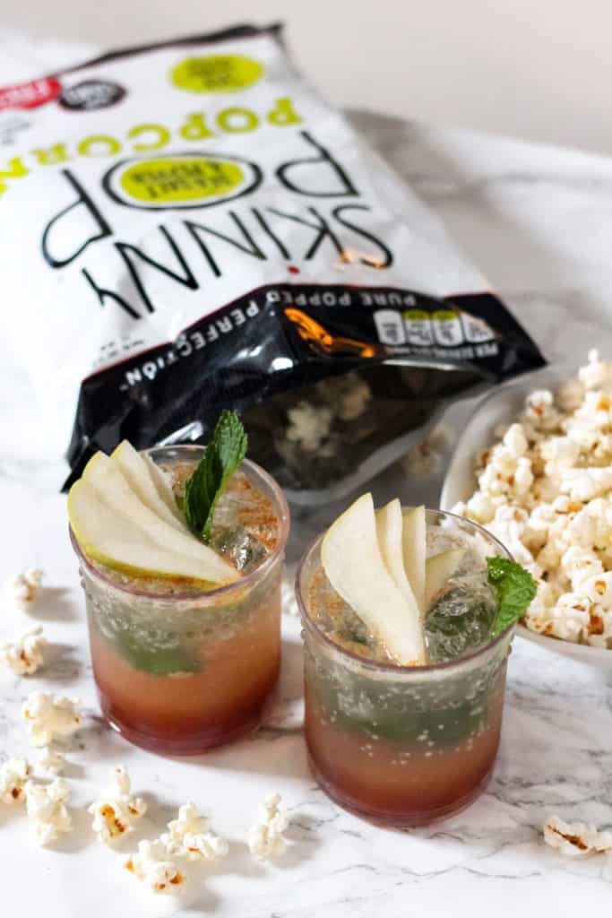 Autumn Honey Cinnamon Pear Mojito with Sea Salt and Pepper SkinnyPop Popcorn