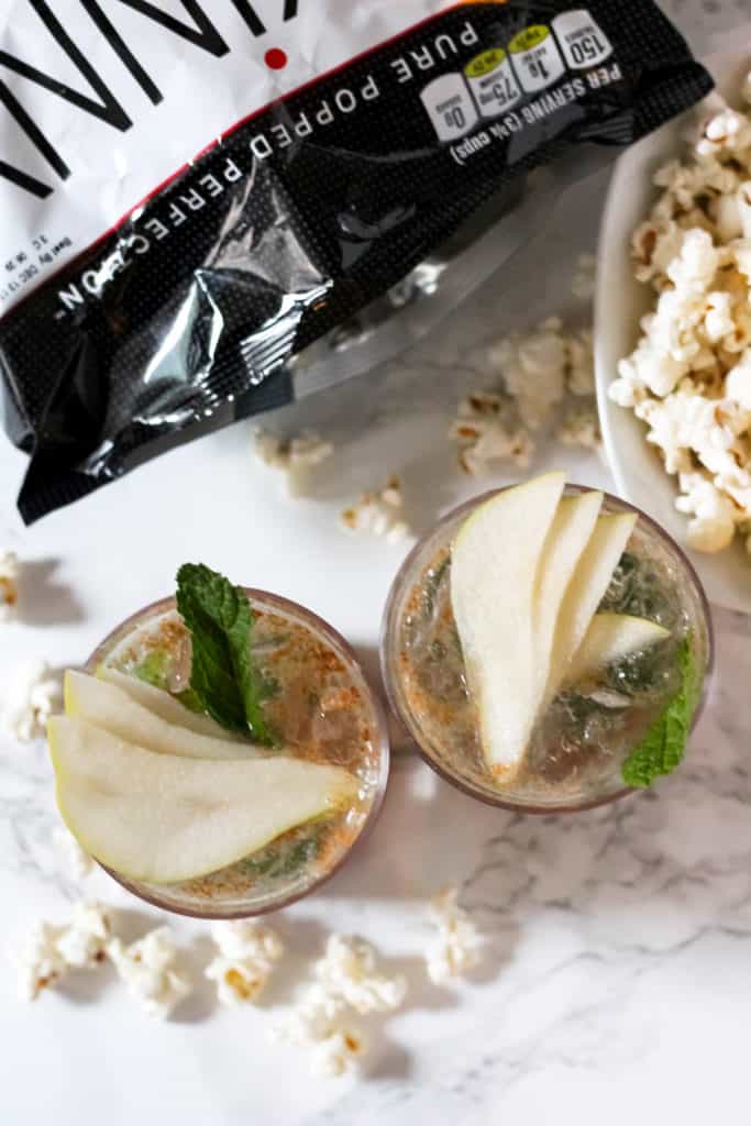 Autumn Honey Cinnamon Pear Mojito with Sea Salt and Pepper SkinnyPop Popcorn