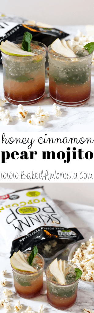 Autumn Honey Cinnamon Pear Mojito with Sea Salt and Pepper SkinnyPop Popcorn