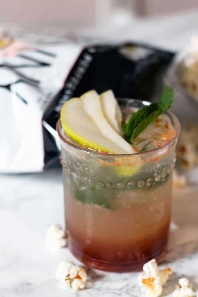 Autumn Honey Cinnamon Pear Mojito with Sea Salt and Pepper SkinnyPop Popcorn