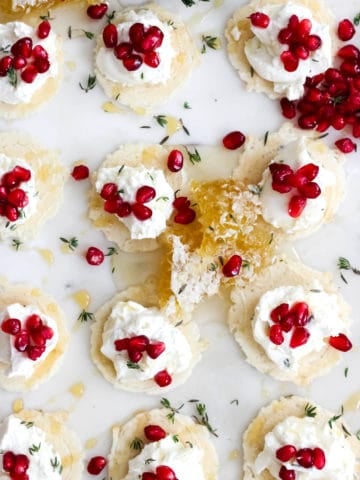 Honey Thyme Whipped Goat Cheese Bites with Pomegranate