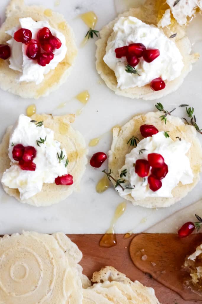 Honey Thyme Whipped Goat Cheese Bites with Pomegranate