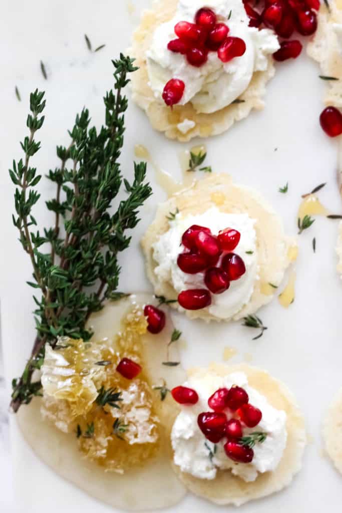 Honey Thyme Whipped Goat Cheese Bites with Pomegranate