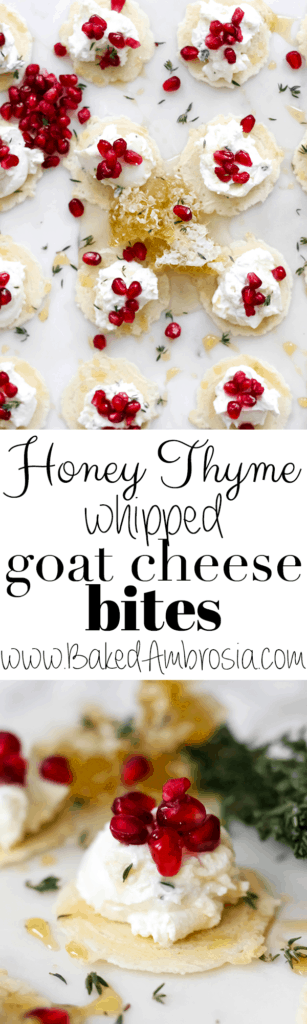 Honey Thyme Whipped Goat Cheese Bites with Pomegranate